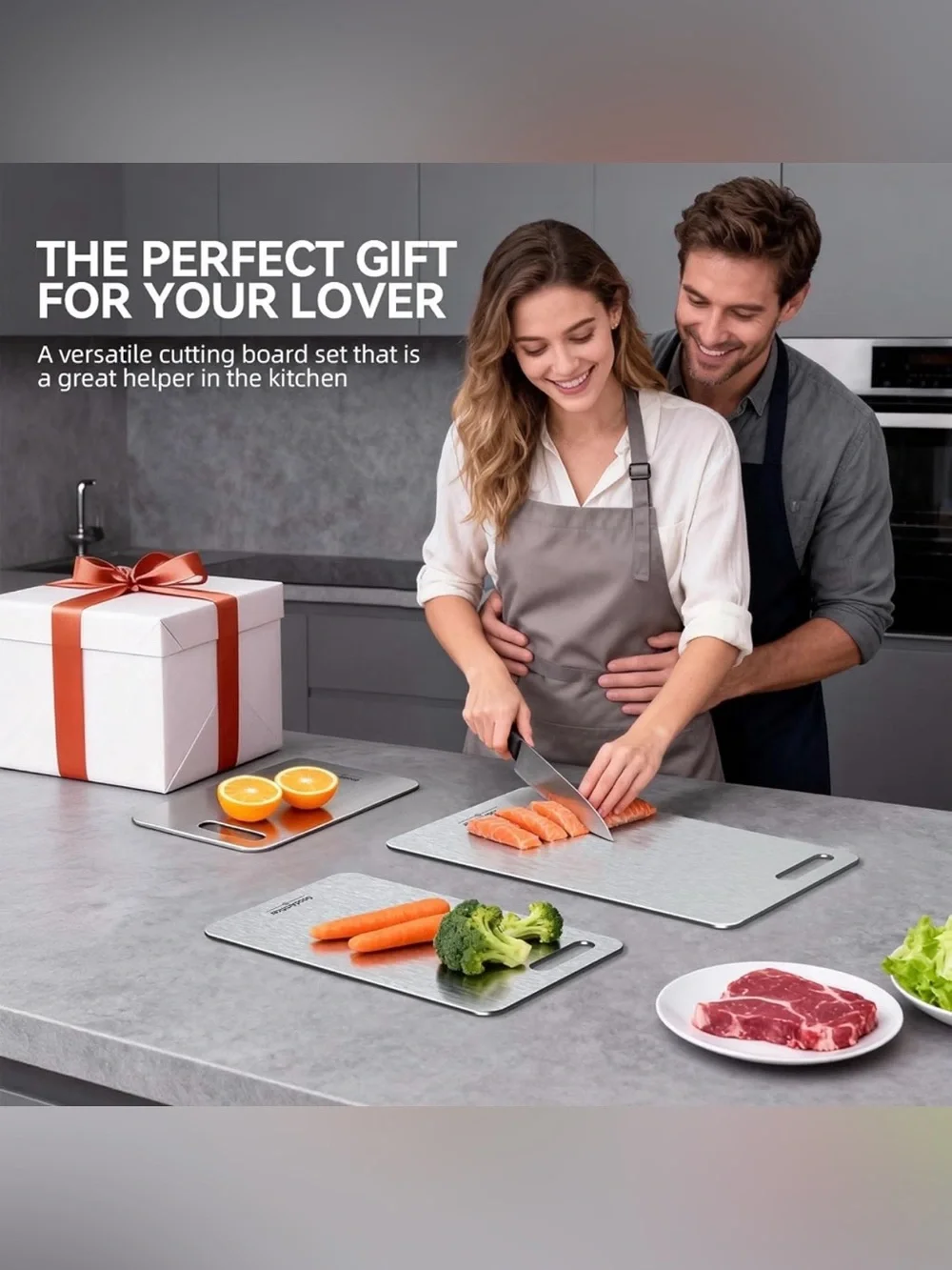Titanium Cutting Boards Set of 3, 100% Pure Titanium Kitchen Cutting Board